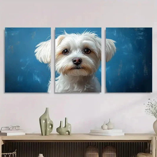 3pcs Adorable Maltese Dog Bohemian Metal Print Ready to Hang Art