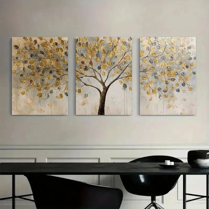 3pcs Abstract Painting of a Money Tree Poster Metal Print Ready to Hang Art