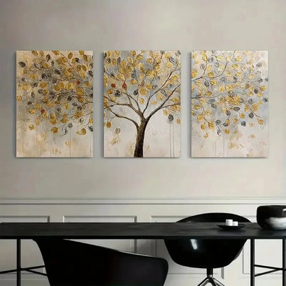 3pcs Abstract Painting of a Money Tree Poster Metal Print Ready to Hang Art