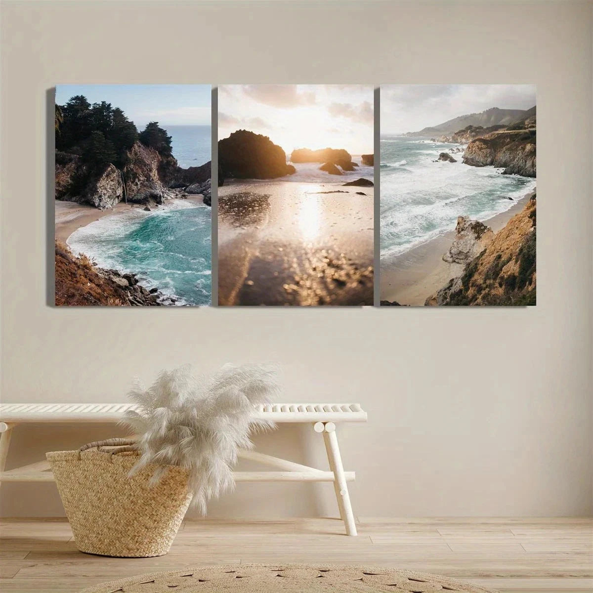 3pcs Coast Huge Waves Painting Metal Print Ready to Hang Art