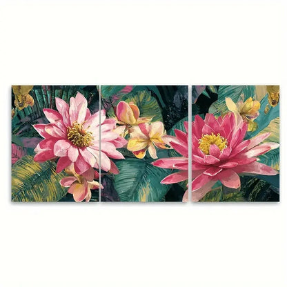3pcs Pink Florals painting Nature Illustration Wall Art Set Canvas Framed 50x70cm - High Quality Print 100% Australian Made Wall Canvas Ready to Hang