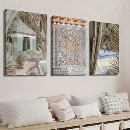3pcs Moroccan Green Garden & Magical Cactus Wall Art Set Canvas Unframed - High Quality Print 100% Australian Made Wall Canvas
