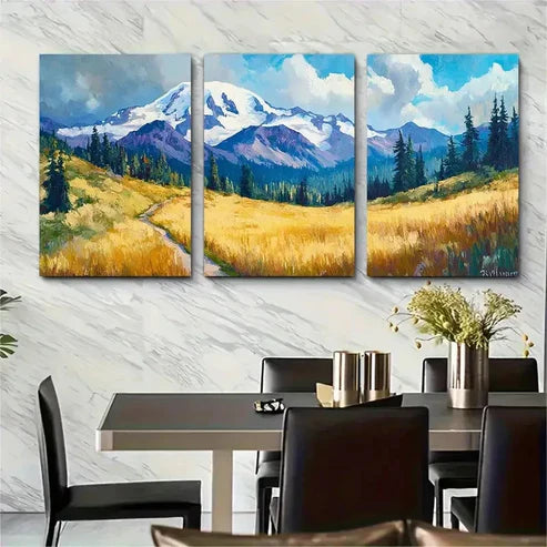 3pcs Mountain Landscape Meadow Scene – Wall Art Canvas Unframed – High Quality Print 100% Australian Made Wall Canvas