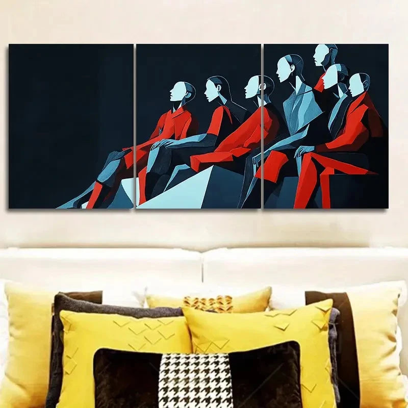 3pcs Abstract Human Figures Action I Wall Art Set Canvas Framed 40x60cm - High Quality Print 100% Australian Made Wall Canvas Ready to Hang