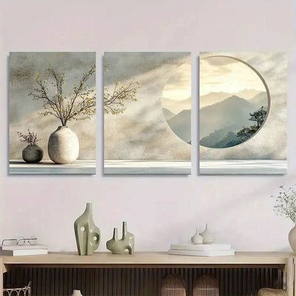 3pcs Minimalist Textured Circular Cutout Metal Print Ready to Hang Art