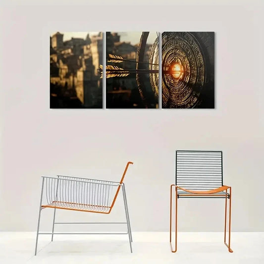 3pcs Golden Arrow Target Archery Theme Metal Print Ready to Hang Art