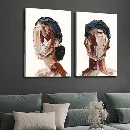 2pcs Painting, Man And Woman Portraits, Abstract Figure Oil Canvas Framed 50x75cm - High Quality Print 100% Australian Made Wall Canvas Ready to Hang