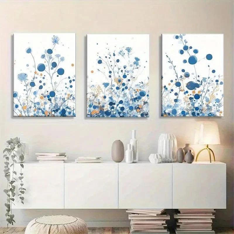 3pcs Featuring Delicate Wildflowers and Floating Metal Print Ready to Hang Art