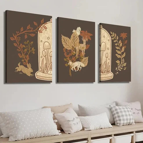 3pcs Earthy Brown Plant Leaves Illustration Wall Art Set Canvas Unframed - High Quality Print 100% Australian Made Wall Canvas