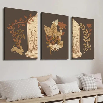 3pcs Earthy Brown Plant Leaves Illustration Wall Art Set Canvas Unframed - High Quality Print 100% Australian Made Wall Canvas
