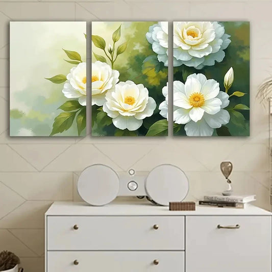 3pcs White Roses Botanical Wall Art Set Canvas Framed 40x60cm - High Quality Print 100% Australian Made Wall Canvas Ready to Hang