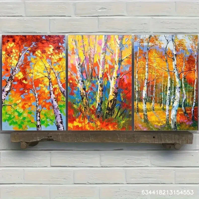 3pcs Birch Forest Decorative Poster Landscape Metal Print Ready to Hang Art