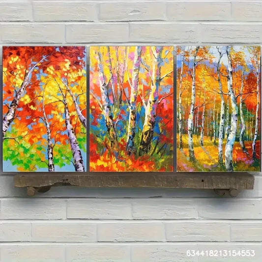 3pcs Birch Forest Decorative Poster Landscape Metal Print Ready to Hang Art