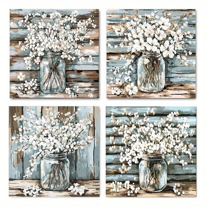 4pcs Flower Paintings Wall Art Canvas Framed