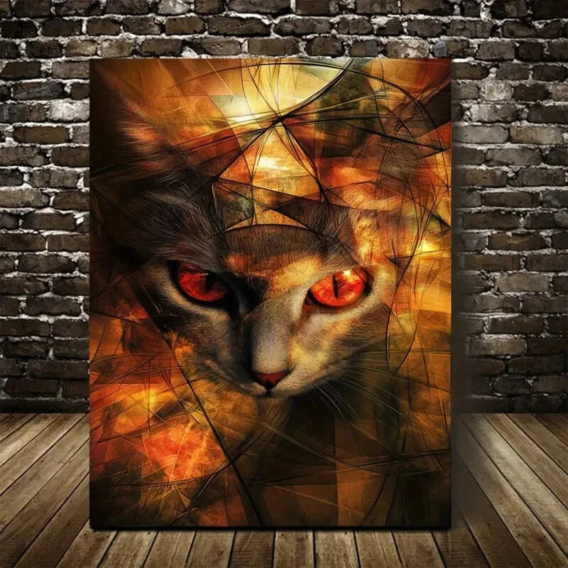Beautiful Abstract Art a Modern Red Eyed Cat Painting 40x60cm Metal Print Ready to Hang