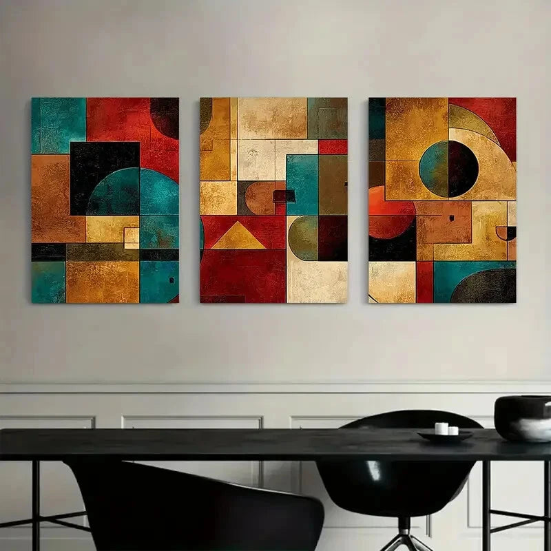 3pcs Abstract Geometric Shapes Earthy Tones Metal Print Ready to Hang Art