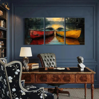 3pcs Artistic Canoe Sunset Reflections Water Scene Metal Print Ready to Hang Art