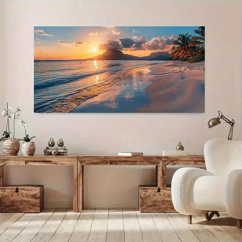 sea bathed in sunlight wall canvas office home room framed 120x60cm