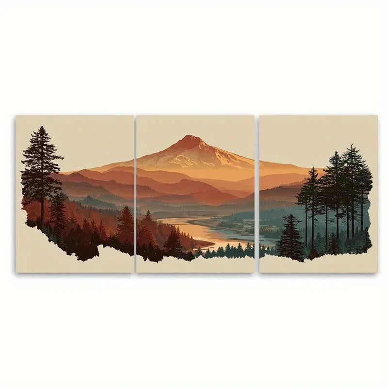 3pcs Oregon Landscapes Travel Illustration Wall Art Set Canvas Framed 40x60cm - High Quality Print 100% Australian Made Wall Canvas Ready to Hang