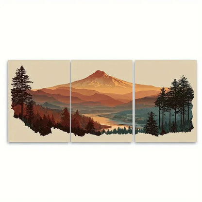 3pcs Oregon Landscapes Travel Illustration Wall Art Set Canvas Framed 40x60cm - High Quality Print 100% Australian Made Wall Canvas Ready to Hang