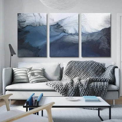 3pcs Abstract Art Navy Blue and Lines Graffiti Metal Print Ready to Hang Art