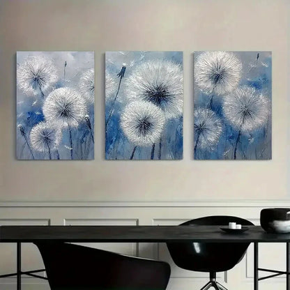 3pcs Abstract white Dandelions Painting Metal Print Ready to Hang Art