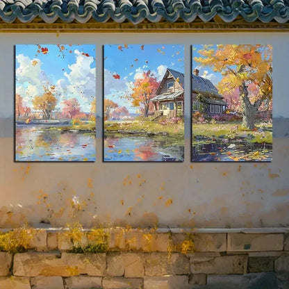 3pcs Small Boat By The Farmhouse Metal Print Ready to Hang Art