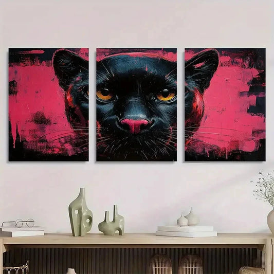 3pcs Pink Panther Aesthetic Animal Themed Metal Print Ready to Hang Art