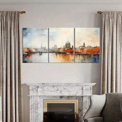 3pcs Vintage Cityscape Architectural Reflections Metal Print Ready to Hang Art