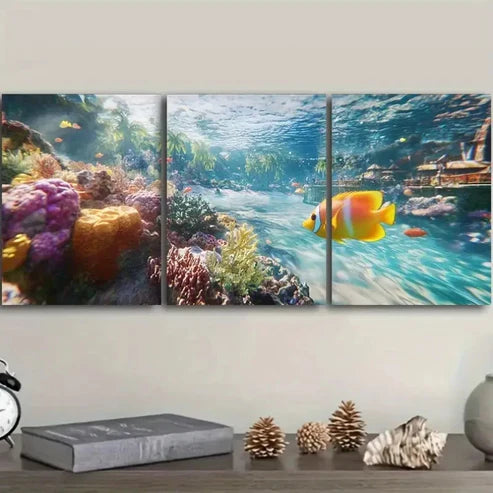3pcs Deco Sea Creatures Wall Art Set Canvas Unframed - High Quality Print 100% Australian Made Wall Canvas