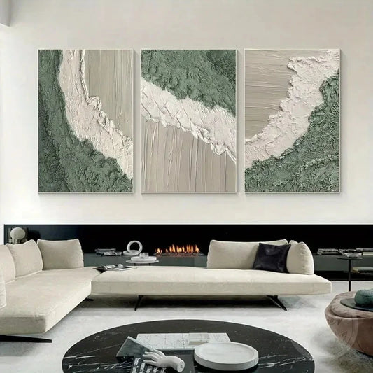 3pcs  Beauty Sage Green Abstract Pain Wall Art Set Canvas Framed 40x60cm - High Quality Print 100% Australian Made Wall Canvas Ready to Hang