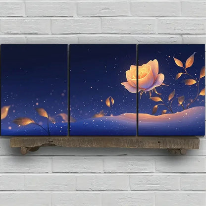 3pcs Beautiful Rose Golden Flower Metal Print Ready to Hang Art