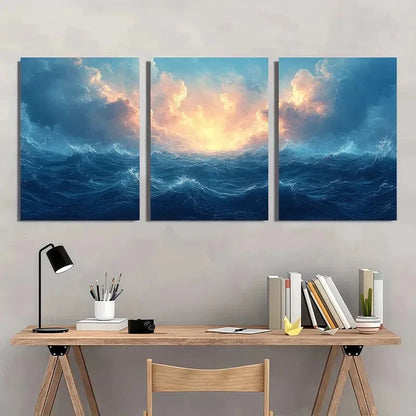 3pcs Featuring an Ocean Landscape Artwork Metal Print Ready to Hang Art