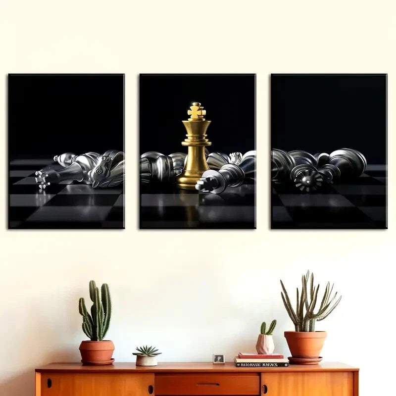 3pcs Featuring Chess And Board Games Perfect Wall Art Set Canvas Framed 40x60cm - High Quality Print 100% Australian Made Wall Canvas Ready to Hang