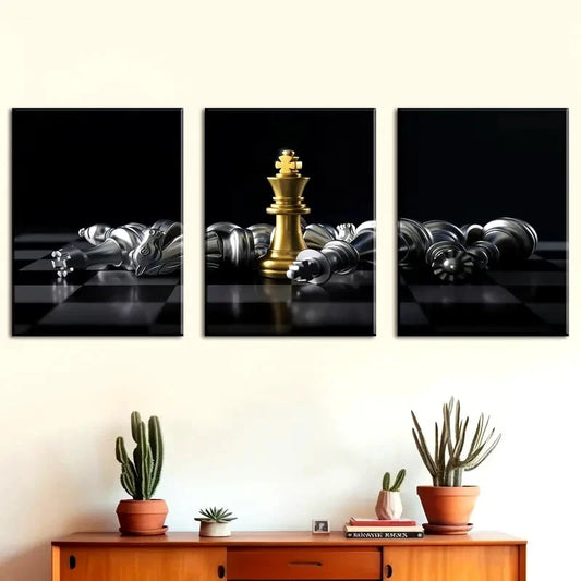3pcs Featuring Chess And Board Games Perfect Wall Art Set Canvas Framed 40x60cm - High Quality Print 100% Australian Made Wall Canvas Ready to Hang