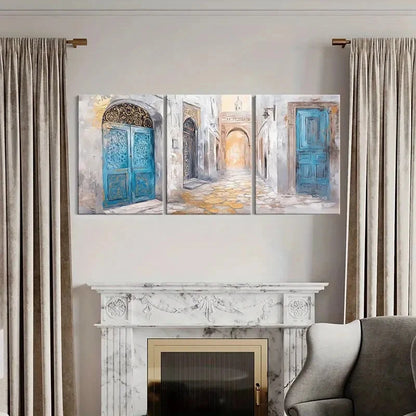 3pcs Arabesque Architectural Abstract Oriental Metal Print Ready to Hang Art