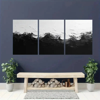 3pcs Black And White Abstract Art Painting Metal Print Ready to Hang Art