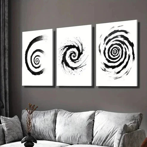3pcs Black and White Spiral Decoration Wall Art Set Canvas Unframed - High Quality Print 100% Australian Made Wall Canvas