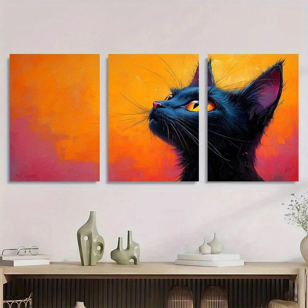 3pcs Whimsical Black Cat Animal Metal Print Ready to Hang Art