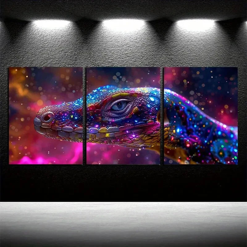 3pcs Vibrant Chameleon Colorful Design Metal Print Ready to Hang Art