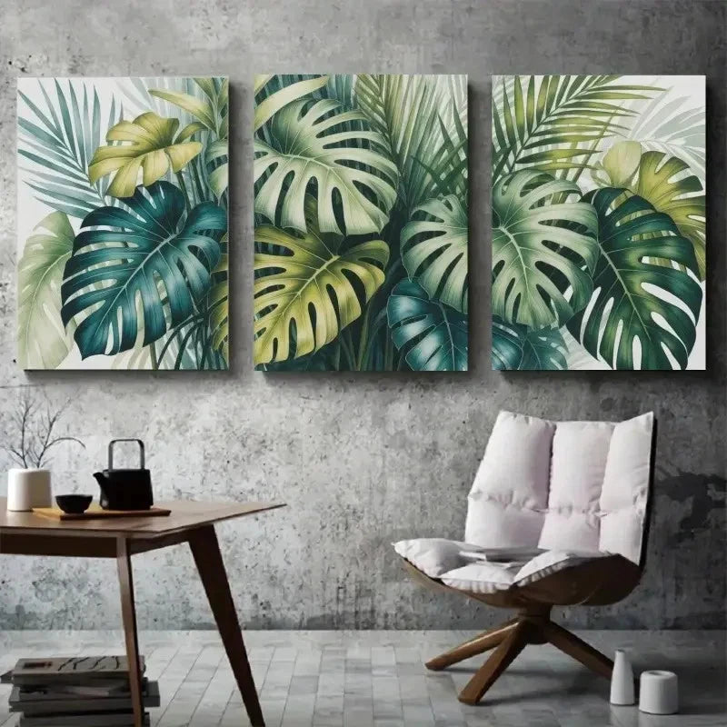 3pcs Monstera Leaves Palm Leaves Metal Print Ready to Hang Art