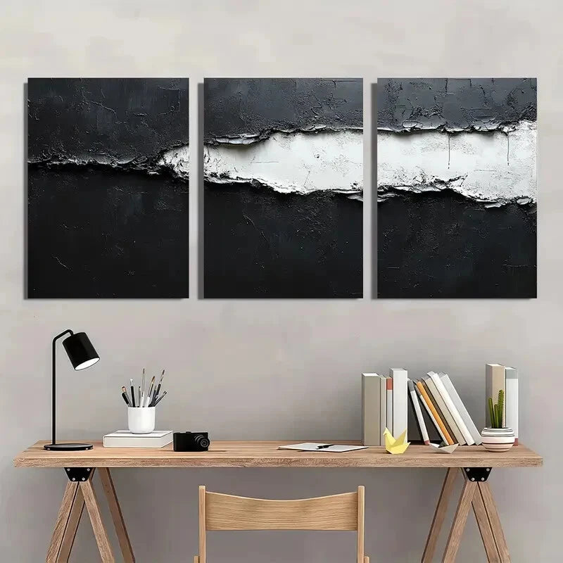 3pcs Black and White Abstract Texture Metal Print Ready to Hang Art