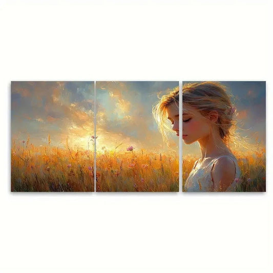 3pcs Alberto Pla Rubio Girl in a Field Metal Print Ready to Hang Art