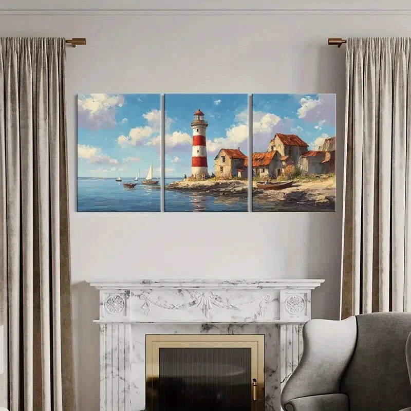 3pcs Lighthouse Coastal Scene Nautical Art Metal Print Ready to Hang Art
