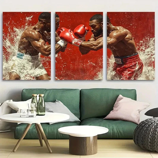 3pcs Boxing Match Modern Sports Metal Print Ready to Hang Art