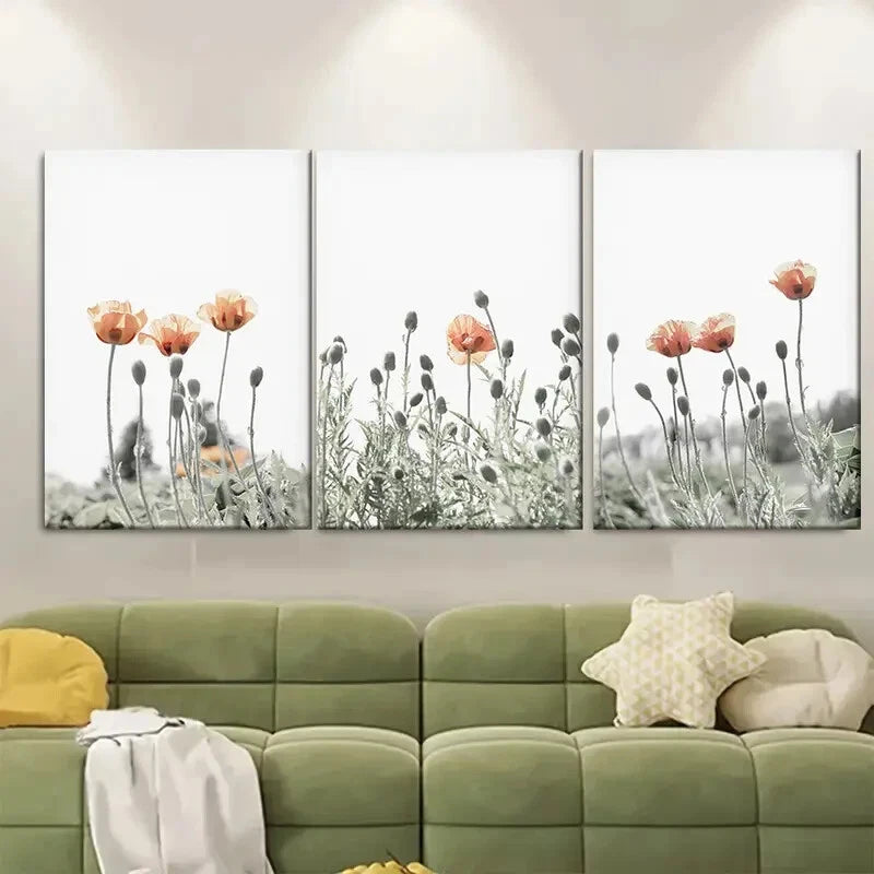3pcs Featuring a Poppy Design Botanical Theme Metal Print Ready to Hang Art