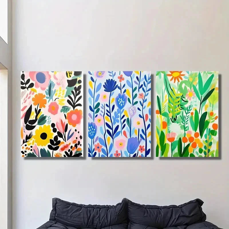 3pcs Spring flowers, colorful spring floral Metal Print Ready to Hang Art