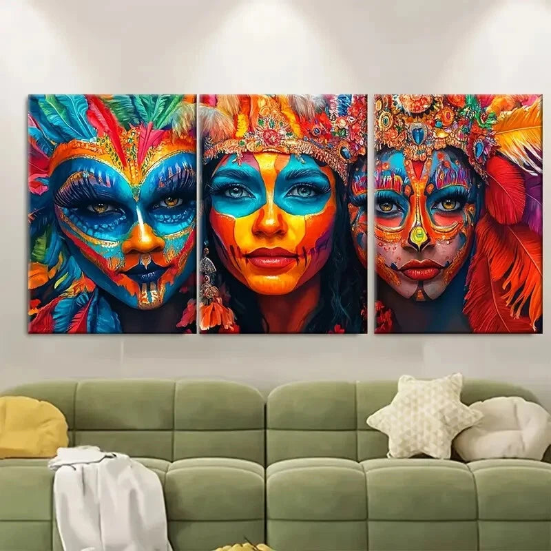 3pcs Rio Street Carnival Print Vibrant Festival Metal Print Ready to Hang Art