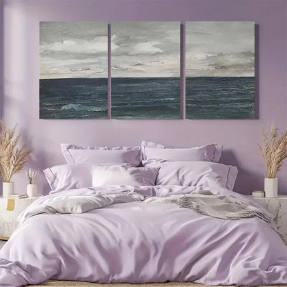 3pcs Cloudy Sky Beach Ocean Landscape Minimalist Metal Print Ready to Hang Art