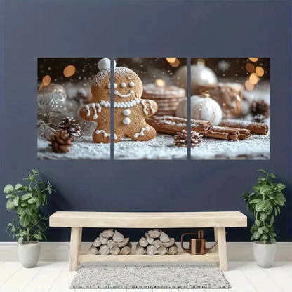 3pcs Vintage Christmas Gingerbread House Metal Print Ready to Hang Art